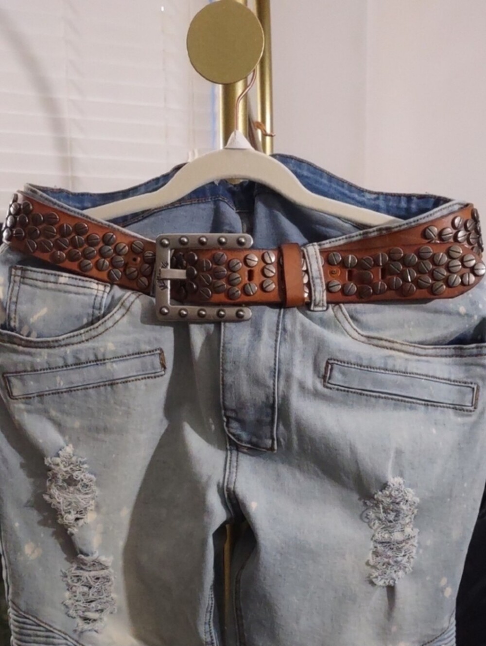 MILLIONAIRE Genuine Leather & Steel Nail-Head Studded Belt (Long)